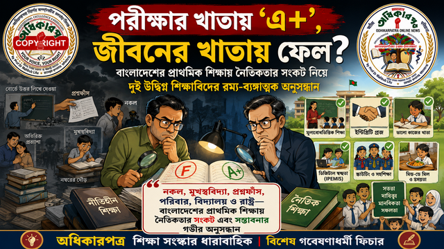 পরীক্ষার খাতায় ‘এ+’, জীবনের খাতায় ফেল? বাংলাদেশের প্রাথমিক শিক্ষায় নৈতিকতার সংকট নিয়ে দুই উদ্বিগ্ন শিক্ষাবিদের রম্য-ব্যঙ্গাত্মক অনুসন্ধান