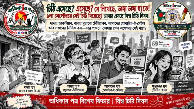 চিঠি এসেছে? এসেছে? সে লিখেছে, ভাঙ্গা ভাঙ্গা হ।তে! ১লা সেপ্টেম্বরে সেই চিঠি দিয়েছে! আবার এসছে বিশ্ব চিঠি দিবস।