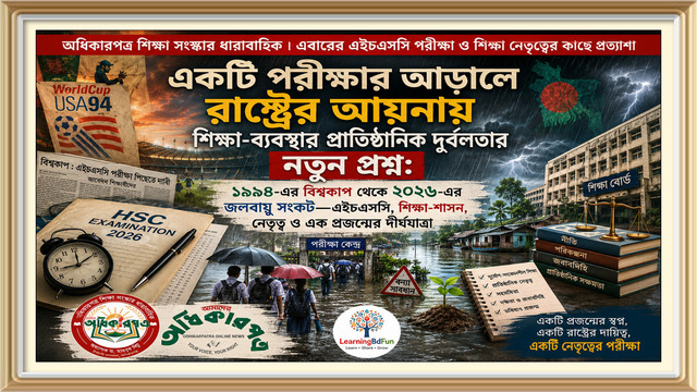 একটি পরীক্ষার আড়ালে রাষ্ট্রের আয়নায় শিক্ষা-ব্যবস্থার প্রাতিষ্ঠানিক দুর্বলতার ও দায়িত্বের নতুন প্রশ্ন: ১৯৯৪-এর বিশ্বকাপ থেকে ২০২৬-এর জলবায়ু সংকট—এইচএসসি, শিক্ষা-শাসন, নেতৃত্ব ও এক প্রজন্মের দীর্ঘযাত্রা