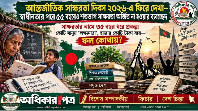 আন্তর্জাতিক সাক্ষরতা দিবস ২০২৬-এ ফিরে দেখা—স্বাধীনতার পরে ৫৫ বছরেও শতভাগ সাক্ষরতা অর্জিত না হওয়ার ব্যবচ্ছেদ